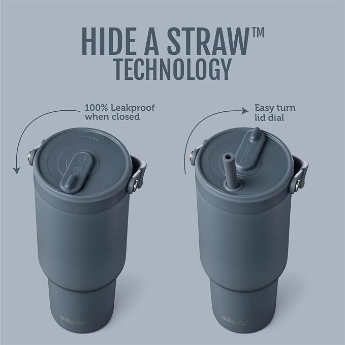 Ello Oasis Go+ 32oz Tumbler with Top Handle and Retracting Straw | Reusable Insulated Stainless Steel Cup, 100% Leakproof Water Bottle, 24 Hours Cold, Cup Holder Friendly For Travel | Horizon - Image 2