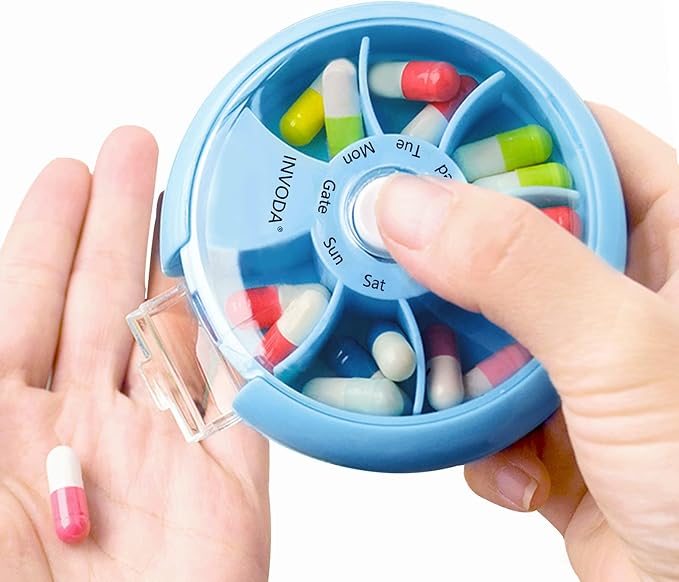 INVODA Weekly Pill Organizer 7 Compartment Rotating Pill Box - Image 4
