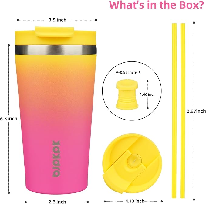 BJPKPK 18oz Stainless Steel Insulated Tumbler With lid And Straw Travel Coffee Thermal Tumblers Cup For Women And Men,Pink Yellow Rose - Image 2