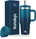 Konokyo 30 oz Tumbler with Handle and 2 Straws,2 in 1 Lid Insulated Water Bottle Stainless Steel Travel Coffee Mug,Indigo Black by Konokyo