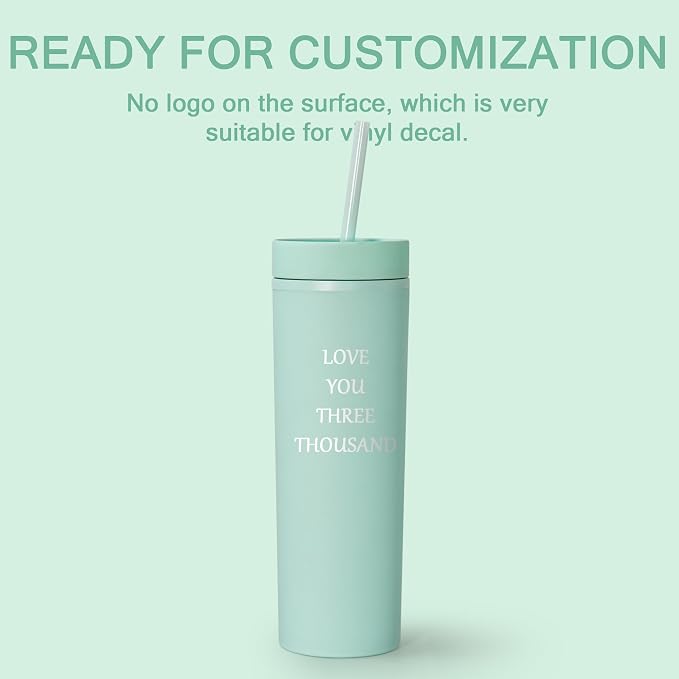 sweet grain Skinny Tumblers with Lids and Straws(6 Pack) - 16oz Matte Pastel Colored Skinny Acrylic Tumblers, Double Wall Plastic Tall Skinny Tumblers Bulk for Cold Hot Drinks - Mint Green - Image 5