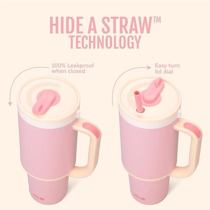 Ello Oasis 40 oz Tumbler with Handle & Retracting Straw | Reusable Insulated Stainless Steel Cup 100% Leakproof, Gifts for Teens Women Men | Keeps cold for 20 Hours, Cup Holder Friendly, Sunrise Glow - Image 2