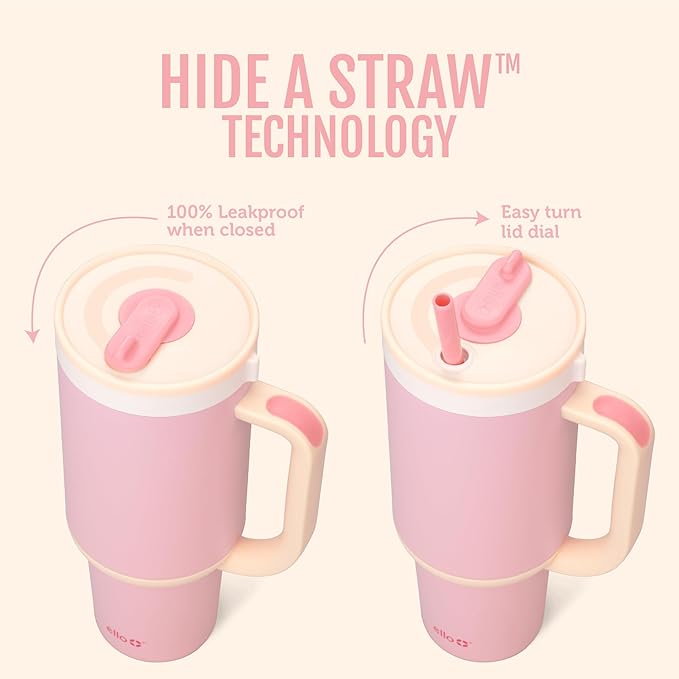 Ello Oasis 24 oz Tumbler with Handle & Retracting Straw | Reusable Insulated Stainless Steel Cup 100% Leakproof, Gifts for Teens Women Men | Keeps cold for 24 Hours, Cup Holder Friendly, Sunrise Glow - Image 2