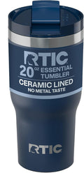 RTIC 20oz Essential Tumbler with Lid, Ceramic Lined, Insulated, Stainless Steel, Metal, Double Wall Vacuum-Insulation, Travel Cup for Iced Coffee, Tea, Hot and Cold Drink, Navy by RTIC
