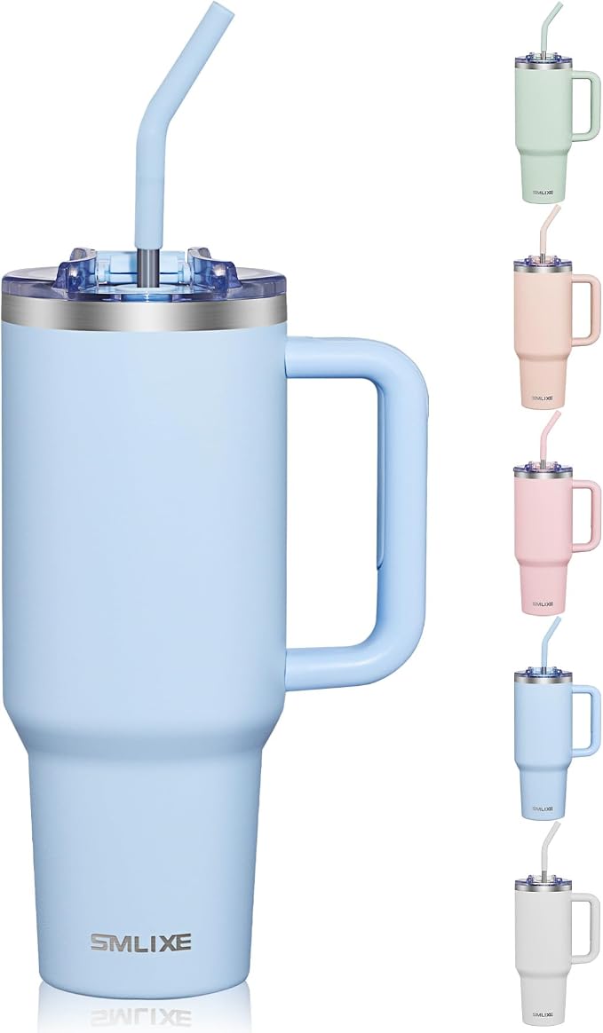 COKTIK 40 oz Tumbler With Handle and Straw, Insulated Tumbler With Leakproof Lids, Stainless Steel|BPA-Free, Cold for 24 H (Silent Sky) by coktik