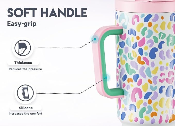 Meoky 40 oz Tumbler with Handle and Flip Straw, 100% Leakproof Tumbler with Lid and Straw, Stainless Steel Insulated Cup, Cupholder Friendly, Keeps Cold for 34 Hours (Leopard) - Image 7