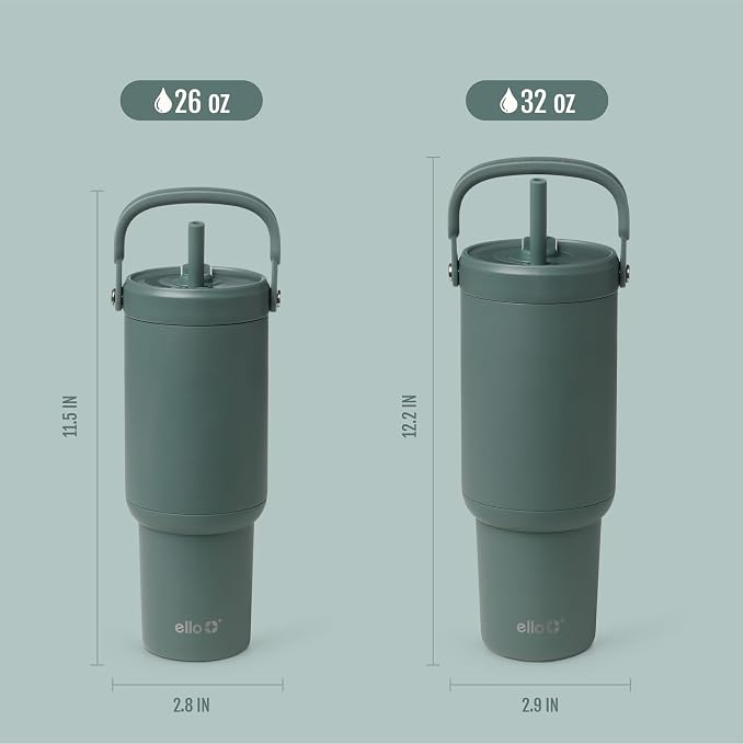 Ello Oasis Go+ 26oz Tumbler with Top Handle and Retracting Straw | Reusable Insulated Stainless Steel Cup, 100% Leakproof Water Bottle, 24 Hours Cold, Cup Holder Friendly For Travel | Alligator - Image 6