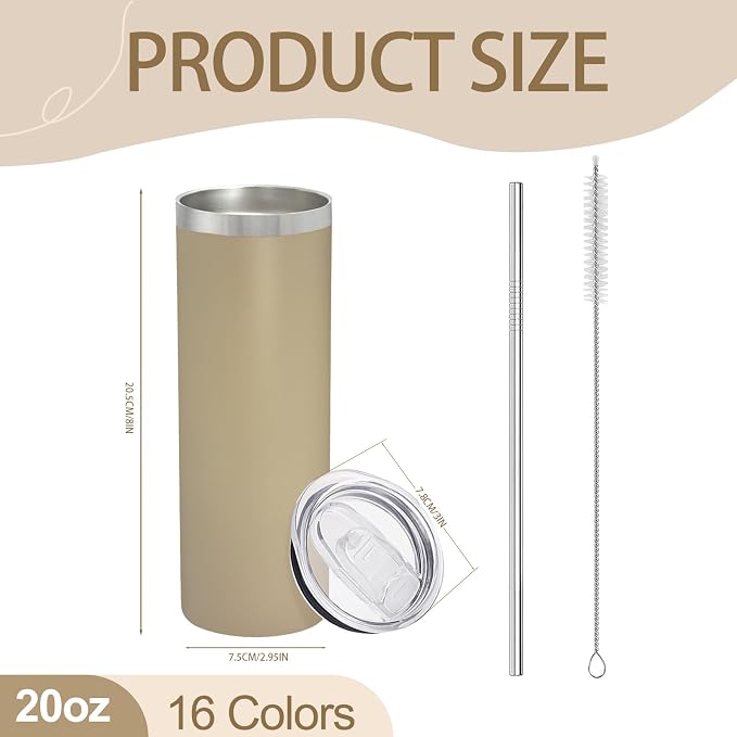 YOUKE OLA 16 Pack Stainless Steel Skinny Tumblers Bulk Straight Double Wall Powder Coated Insulated Tumbler with Lid and Straw for Laser Engrave, DIY Gift, 20oz Mix Colors - Image 2