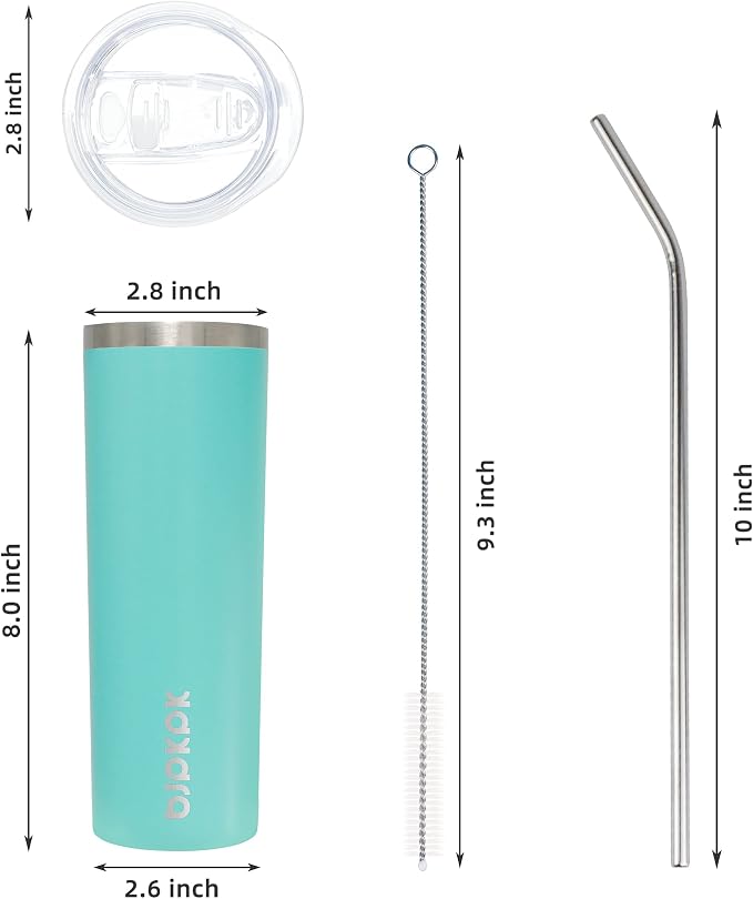 BJPKPK 20 oz Skinny Tumbler Stainless Steel Coffee Mug Slim Vacuum Insulated Travel Cup,Turquoise - Image 3