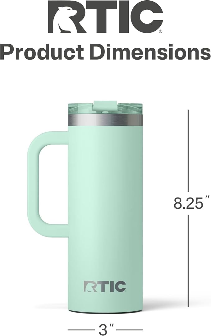 RTIC 20oz Road Trip Travel Mug with Lid and Handle, Ceramic Lined, Insulated, Stainless Steel, Metal, Double Wall Vacuum-Insulation, Portable Coffee, Tea Cup for Hot and Cold Drink, Fresh Mint - Image 5