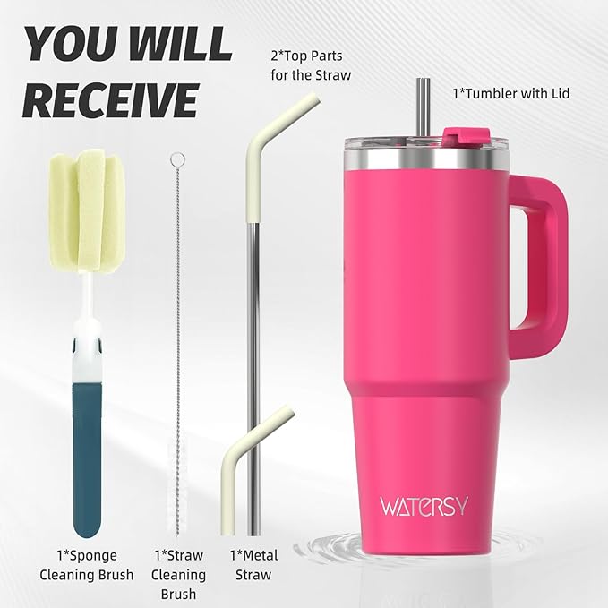 30 oz Tumbler with Handle,Tumbler with Lid and Straw,Double Wall Insulated Cup Stainless Steel Travel Mug(Cold for 34 Hours),Water Bottle for Iced Tea,Coffee,Cold Beverages(Gloss Pink) - Image 3