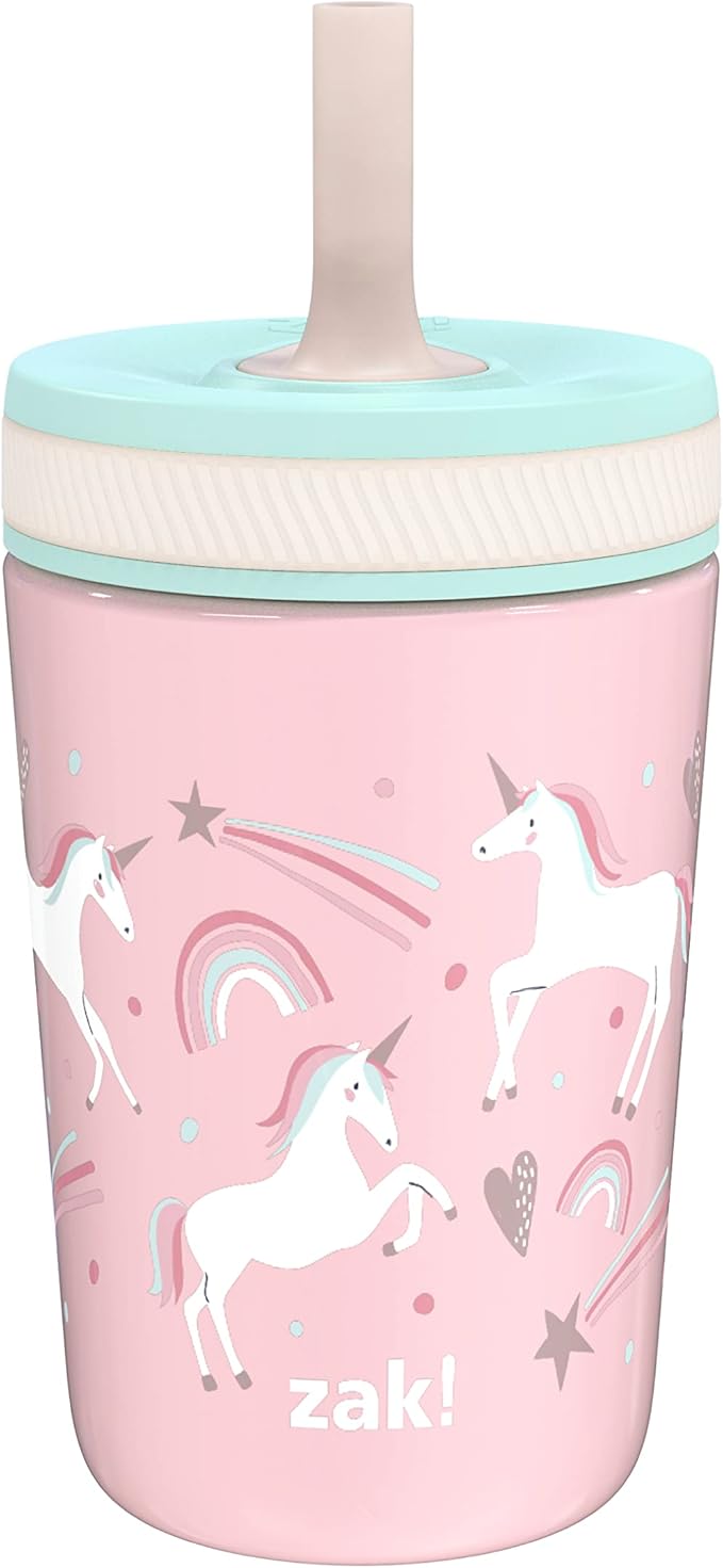 Zak Designs Kelso Toddler Cups For Travel or At Home, 12oz Vacuum Insulated Stainless Steel Sippy Cup With Leak-Proof Design is Perfect For Kids (Fanciful Unicorn) by ZakDesigns