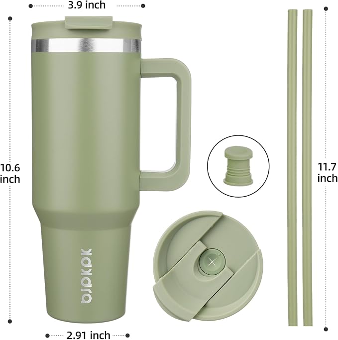 BJPKPK 40 oz Insulated Tumbler With Lid And Straw Stainless Steel Tumblers Cup With Handle For Women And Men,Sage - Image 3