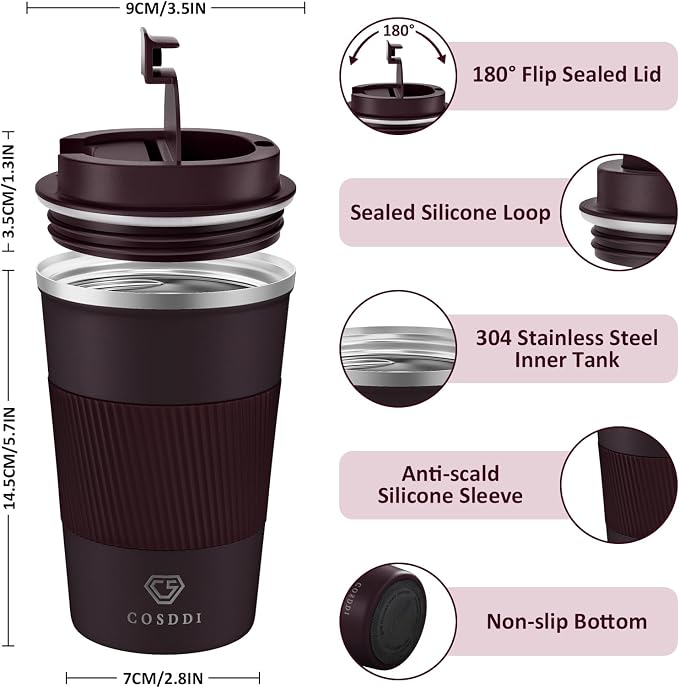 CS COSDDI 12 oz Stainless Steel Vacuum Insulated Tumbler - Coffee Travel Mug Spill Proof with Lid - coffee Cup for Keep Hot/Ice Coffee,Tea and Beer (3rd Brown) - Image 2