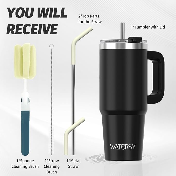 30 oz Tumbler with Handle,Tumbler with Lid and Straw,Double Wall Insulated Cup Stainless Steel Travel Mug(Cold for 34 Hours),Water Bottle for Iced Tea,Coffee,Cold Beverages(Black) - Image 3