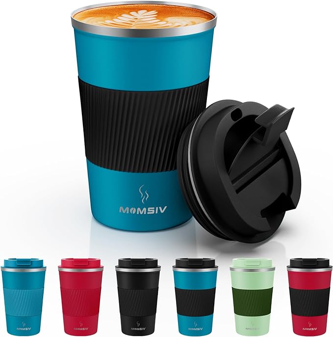 MOMSIV 12oz Travel Mug, Insulated Coffee Cup with Leakproof Lid, Vacuum Stainless Steel Double Walled Reusable Tumbler for Hot and Cold Water Coffee and Tea In Travel and Car by MOMSIV