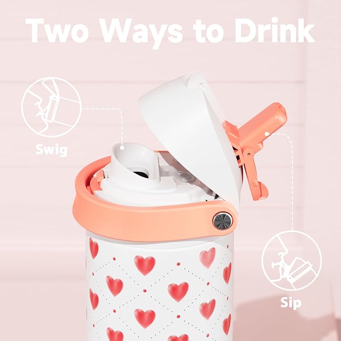 24 oz Valentine's Day Water Bottle: Meoky Stainless Steel Water Bottle with Straw and Spout Lid - Leak Proof, Cold for 24 Hours, Fits in Car Cup Holder, Valentines Day Gifts for Her Women Girls, Amora - Image 2