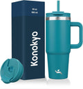 Konokyo 30 oz Tumbler with Handle and 2 Straws,2 in 1 Lid Insulated Water Bottle Stainless Steel Travel Coffee Mug,Blue by Konokyo