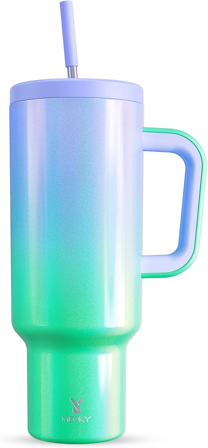 Meoky 50 oz Tumbler with Handle, Tumbler with Lid and Straw, Insulated Stainless Steel Travel Mug, 100% Leak-proof, Keeps Cold for 36 Hours or Hot for 12 Hours (Fairyland) by MEOKY
