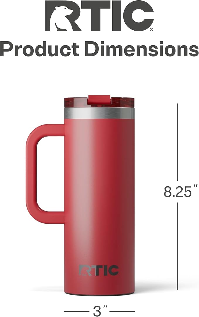RTIC 20oz Road Trip Travel Mug with Lid and Handle, Ceramic Lined, Insulated, Stainless Steel, Metal, Double Wall Vacuum-Insulation, Portable Coffee, Tea Cup for Hot and Cold Drink, Flag Red - Image 5