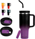 40oz Tumbler with Handle and Straw Spout 2-in-1 Lid, Spill Leak Proof Insulated Travel Cup Traveler Water Mug Keep Cold Hot, Dishwasher Safe Stainless Steel Bottle Gifts for Women Men, Black Purple by GAZLEMHO