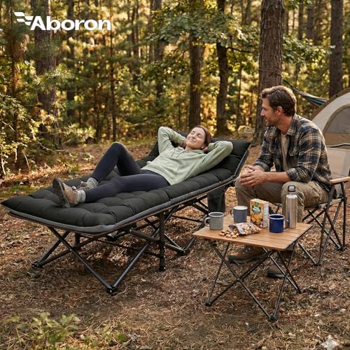 ABORON Camping Cot for Adult 28" Extra Wide, Heavy-Duty 1200D Oxford Cot for Sleeping, Portable Folding Camp Bed with Mat & Carry Bag - Image 2
