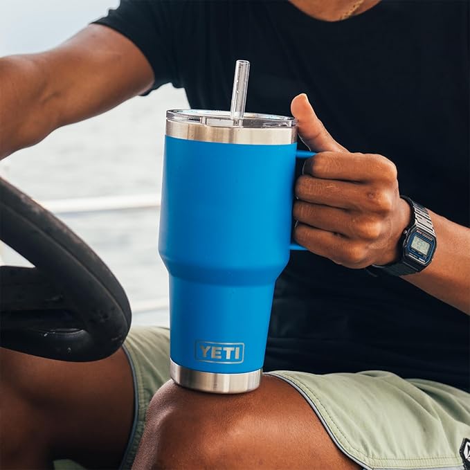 YETI Rambler 35 oz Tumbler with Handle and Straw Lid, Travel Mug Water Tumbler, Vacuum Insulated Cup with Handle, Stainless Steel, Big Wave Blue - Image 2