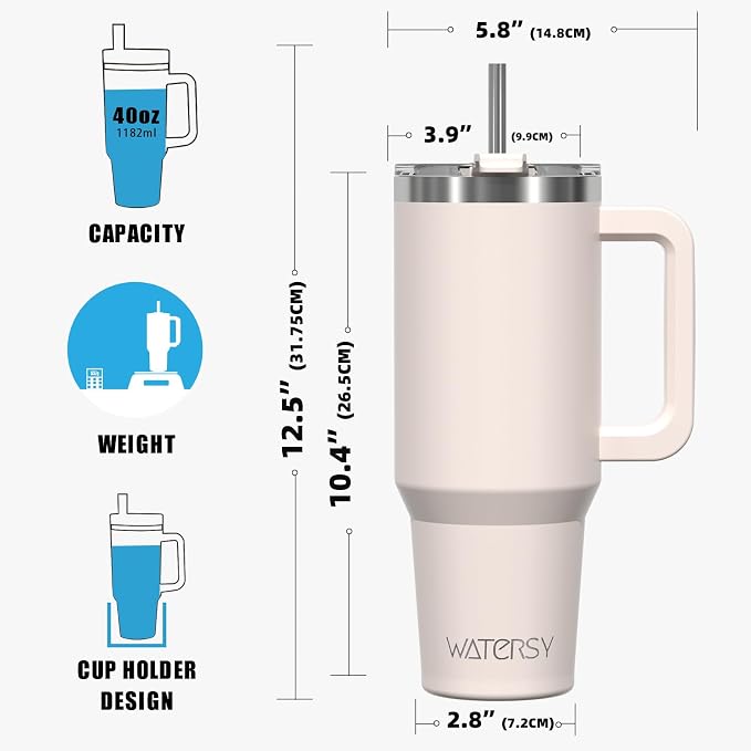 40 oz Tumbler with Handle,Tumbler with Lid and Straw,Double Wall Insulated Cup Stainless Steel Travel Mug(Cold for 34 Hours),Water Bottle for Iced Tea,Coffee,Cold Beverages(Ivory Beige) - Image 8