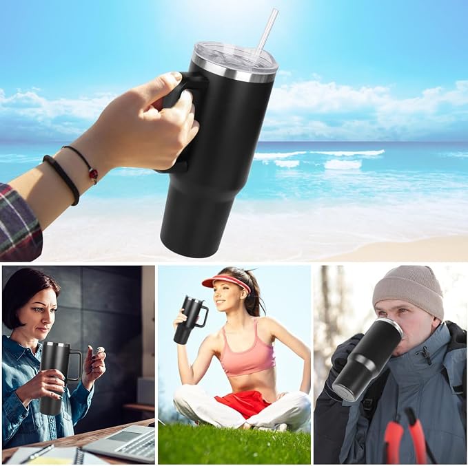 SYACOT 40 oz Tumbler with Handle and Straw Stainless Steel Insulated Tumbler Leak Proof Lid and Straw Lid Reusable Travel Mug Coffee Mug Cup Dishwasher Safe Keep Drinks Cold and Hot (Magic Black) - Image 7