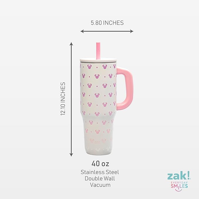Zak Designs Disney Sutton Travel Tumbler for On the Go or At Home, 40oz Stainless Steel with Vacuum Insulation, Silicone Straw, Carry Handle, and 3D Artwork for Cold Drinks (Minnie Mouse) - Image 7