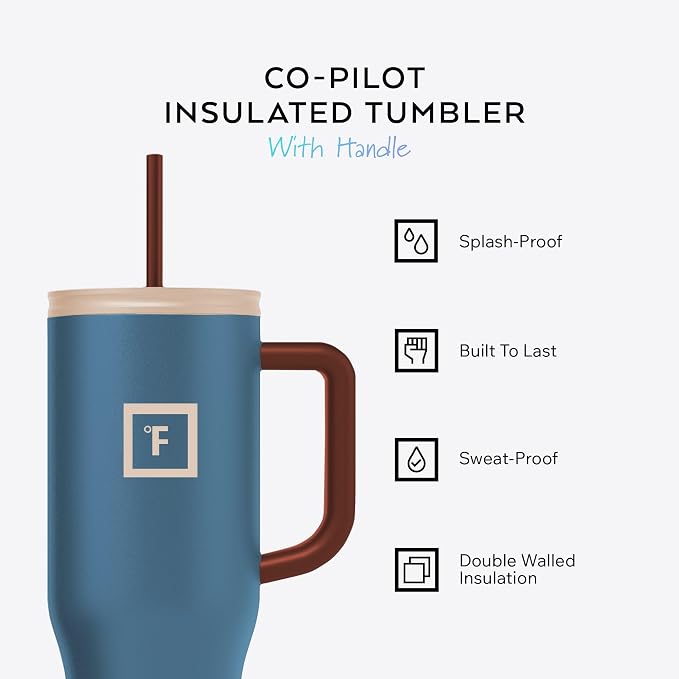 IRON °FLASK Co-Pilot Insulated Mug w/Boot, Straw & Flip Cap Lids - Cup Holder Bottle for Hot, Cold Drink - Leak-Proof - Water, Coffee Portable Travel Mug - Cream & Berries, 40 Oz - Image 2