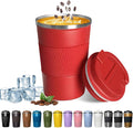 YINBAOGE Insulated Travel Coffee Mug, Spill & Leak Proof, Portable To Go Camping Stainless Steel Coffee Tumbler, Reusable Thermal Coffee Cup with Lid for Hot & Cold Drinks (Red, 17 OZ) by YINBAOGE
