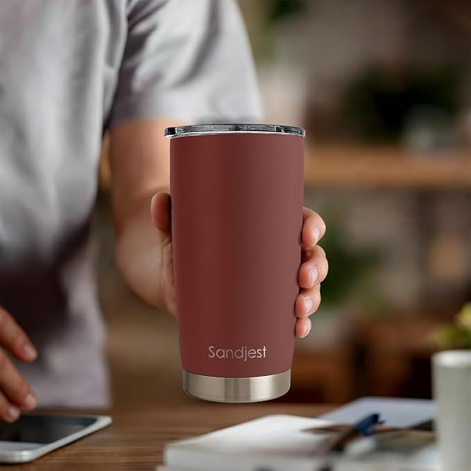 SANDJEST Stainless Steel Tumbler 20 oz, Double Wall Vacuum Insulated Mug with Lid, Travel Coffee Cup for Women Men Friends, Birthday Christmas (Mahogany Red) - Image 7