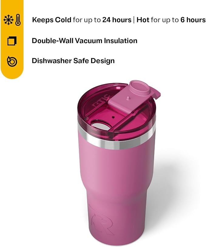 RTIC 20oz Essential Tumbler with Lid, Ceramic Lined, Insulated, Stainless Steel, Metal, Double Wall Vacuum-Insulation, Travel Cup for Iced Coffee, Tea, Hot and Cold Drink, Orchid - Image 3