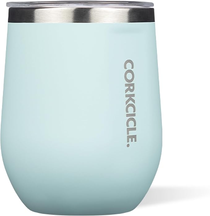 Corkcicle Stemless Wine Tumbler - Keeps Drinks Cold for 6 Hours - Triple-Insulated Stainless Steel - Non-Slip Base - Summer Drinkware Gift - Keeps Drinks Ice Cold - 12 oz - Gloss Powder Blue by Corkcicle