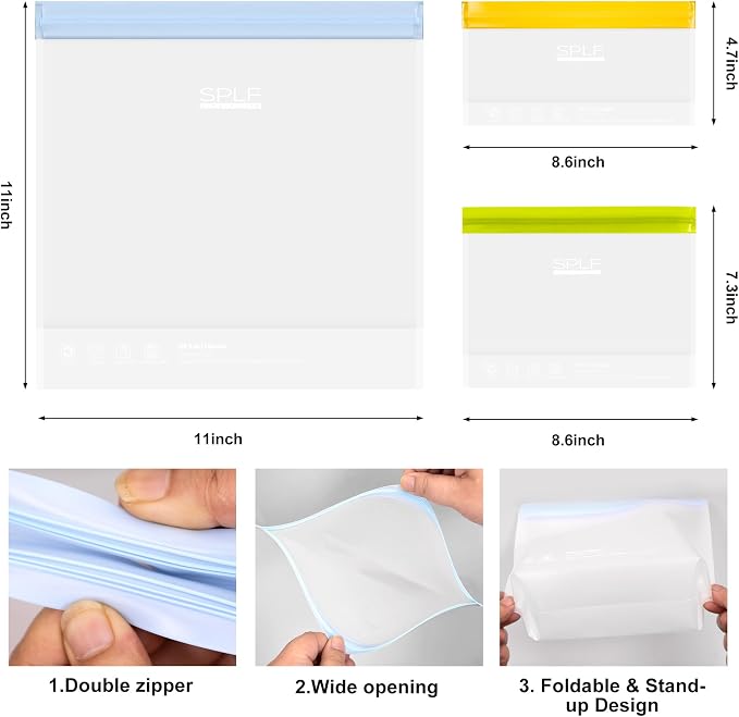 SPLF 6 Pack Stand-Up Reusable Gallon Freezer Bags Dishwasher Safe, Extra Thick - Image 3