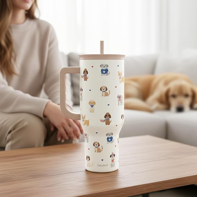 SANDJEST Dogs 40oz Tumbler with Handle and Straw, Insulated Stainless Steel Travel Coffee Mug for Women Girls Dog Lovers Dog Mom, Gift Idea for Birthday Christmas Mothers Day - Image 7