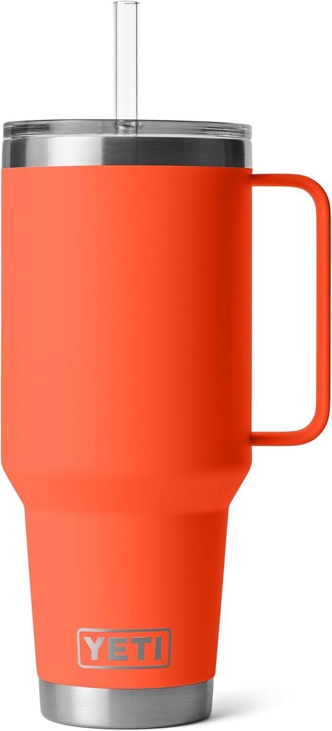 YETI Rambler 42 oz Tumbler with Handle and Straw Lid, Travel Mug Water Tumbler, Vacuum Insulated Cup with Handle, Stainless Steel, Papaya by YETI