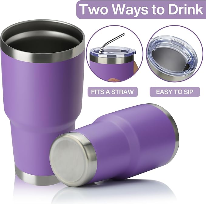 MEWAY 30oz Insulated Tumbler With Lids and Straws,Stainless Steel Double Vacuum Coffee Tumbler Cup, Brush, Durable Powder Coated Coffee Cup for Cold & Hot Drinks, Office, Travel(Purple,8 PACK) - Image 3