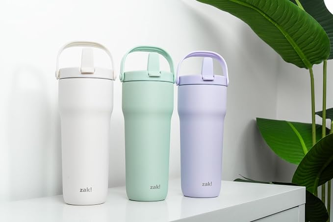 Zak Designs Sutton Travel Tumbler for On the Go, 30oz Stainless Steel with Vacuum Insulation, Straw Spout, Carry Handle for Cold Drinks (Cream White) - Image 11