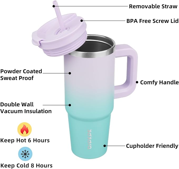 BJPKPK Tumbler With Handle 30 oz Stainless Steel Insulated Tumbler With Lid And Straw For Water Or Ice Coffee,Lavender Green - Image 2
