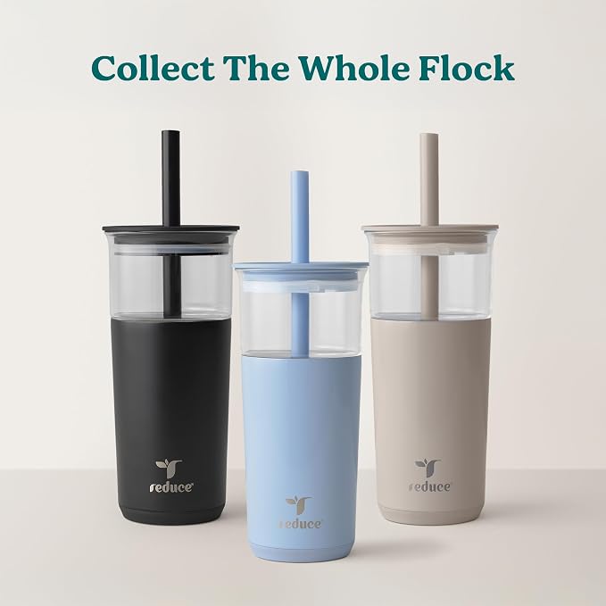 REDUCE Aspen 20 oz Vacuum Insulated Glass Tumbler with Lid & Extra Wide Straw - Keeps Drinks Cold for 12 Hrs - Ideal for Iced Coffee, Smoothies & Boba - Dishwasher Safe, Soft Base - French Vanilla - Image 6