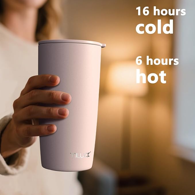 TILUCK 20 oz Insulated Tumbler with BPA-Free Lid, Stainless Steel Vacuum Travel Coffee Mug, Double Wall Coffee Tumbler （20oz，Matte LightPink） - Image 3
