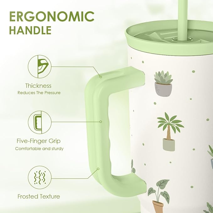 SANDJEST Plant Lover 40oz Tumbler with Handle and Straw, Insulated Stainless Steel Travel Coffee Mug for Women Girls, Gift Idea for Birthday Christmas Mothers Day - Image 3