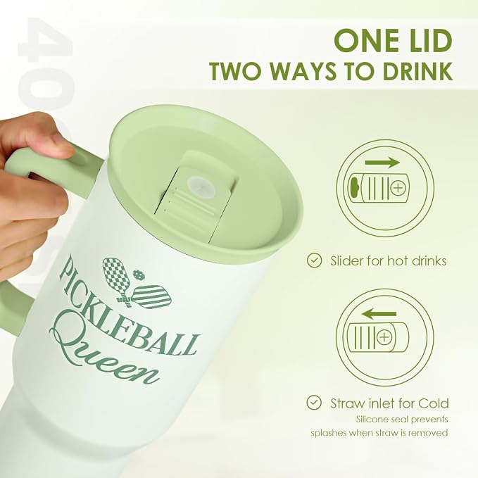 SANDJEST Pickleball 40oz Tumbler With Handle and Straw, Pickleball Queen Insulated Stainless Steel Travel Coffee Mug for Women Girls Players, Gift Idea for Birthday Christmas Mothers Day - Image 4