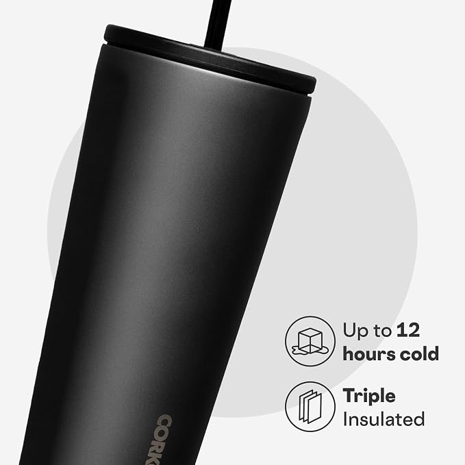 Corkcicle Cold Cup Insulated Tumbler with Straw - Keeps Drinks Cold for 12 Hours - Triple-Insulated Stainless Steel - Leak-Resistant Lid - Summer Drinkware Gift - 24 oz - Ceramic Slate - Image 3