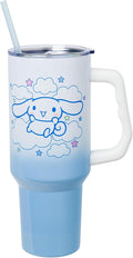 Silver Buffalo Sanrio Hello Kitty and Friends Featuring Cinnamoroll in Stars and Clouds Double Walled Stainless Steel Tumbler with Handle and Straw, Fits in Standard Cup Holder, 40 Ounces by SilverBuffalo