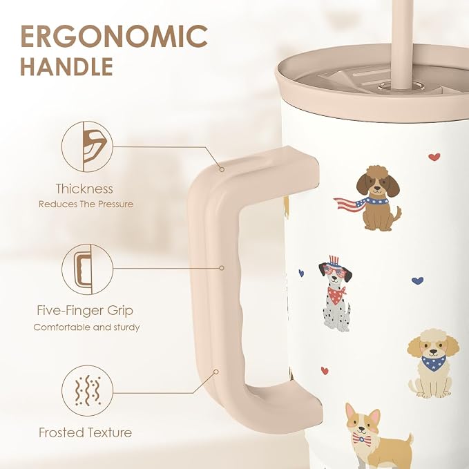 SANDJEST Dogs 40oz Tumbler with Handle and Straw, Insulated Stainless Steel Travel Coffee Mug for Women Girls Dog Lovers Dog Mom, Gift Idea for Birthday Christmas Mothers Day - Image 3