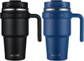 ALOUFEA 20 oz Insulated Coffee Mug Tumbler with Handle, Stainless Steel Travel Mug Tumbler with Lid and Straw,Double Wall Vacuum Leak Proof Ice Coffee Thermal Cup, Black and Navy by ALOUFEA