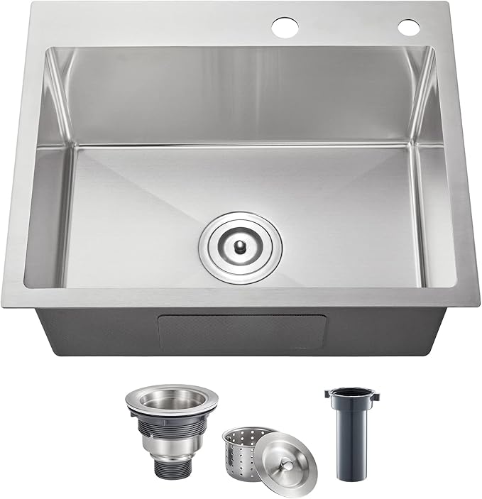 POPFLY 20×16 inch Drop In Kitchen Sink, 18 Gauge Stainless Steel Overmount by POPFLY